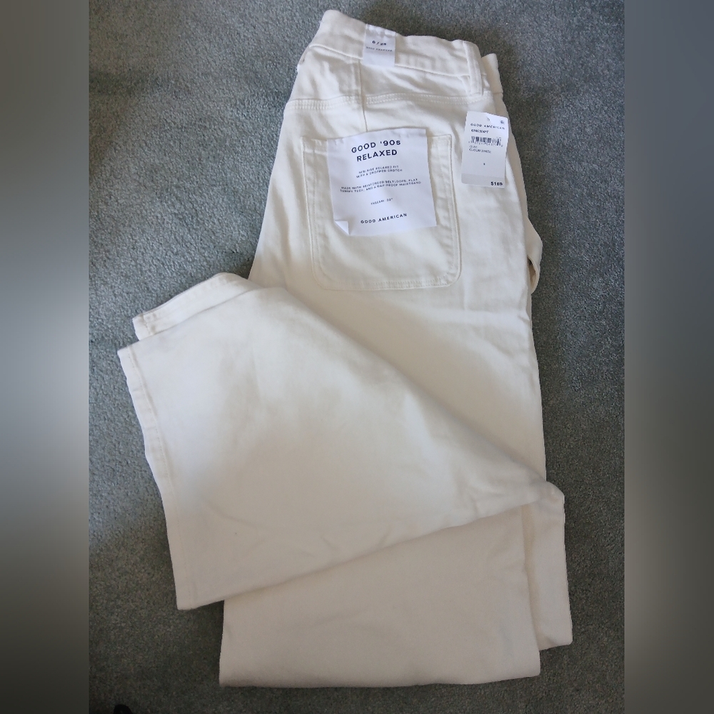 Good American "Good '90s Relaxed" Cream Wide-Leg Jeans